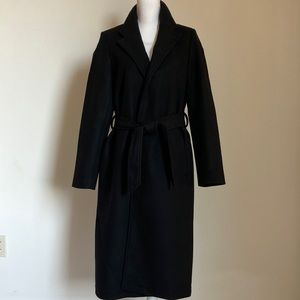 Oversized Soft-Brushed Long Wrap Coat in Black, Size Small Tall, NWT
